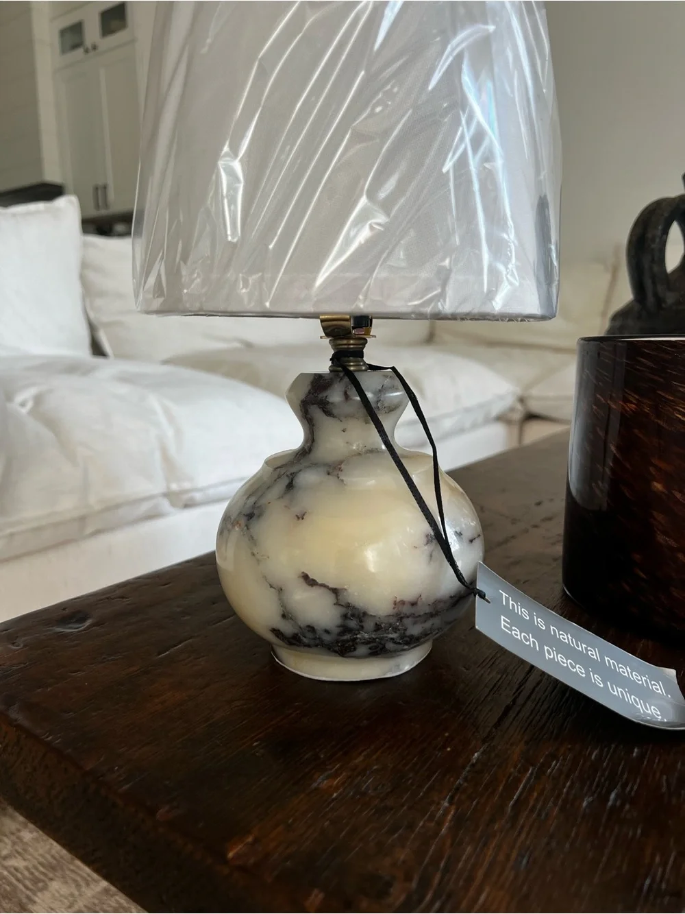 Cream and Black Marble Table Lamp with White top